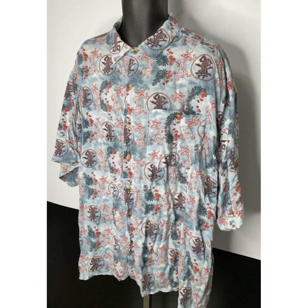 3xl XXXL Greystone Sportswear Summer Shirt Asian Dragon Design Rayon blue red - Picture 2 of 5